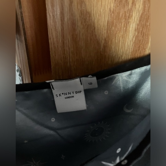 Skinny Dip London ASOS Celestial Sun and Moon tie strap black slip dress Size 6 - Picture 3 of 13